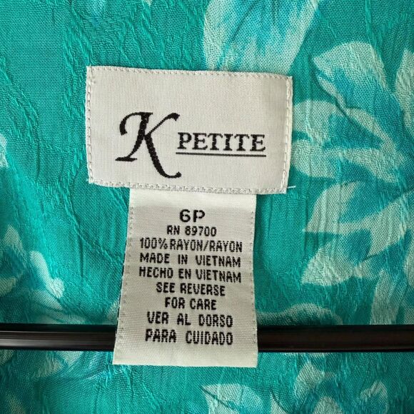 NWT K Petite Women's Vintage 2 Piece Set Dress and Short Sleeve Top Blue Floral - Picture 7 of 7